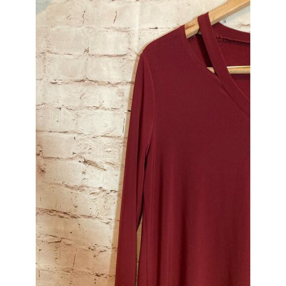 Clara Sun Woo Tunic Top Womens Small Maroon Asymmetric Cutout Artsy Stretch - Picture 4 of 12